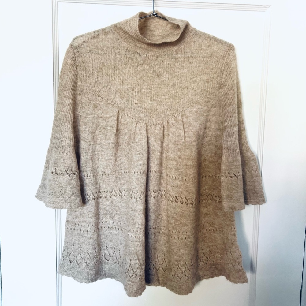 Feather Bone Anthropologie Marino Wool Baby Alpaca Neutral Blouse Size Medium